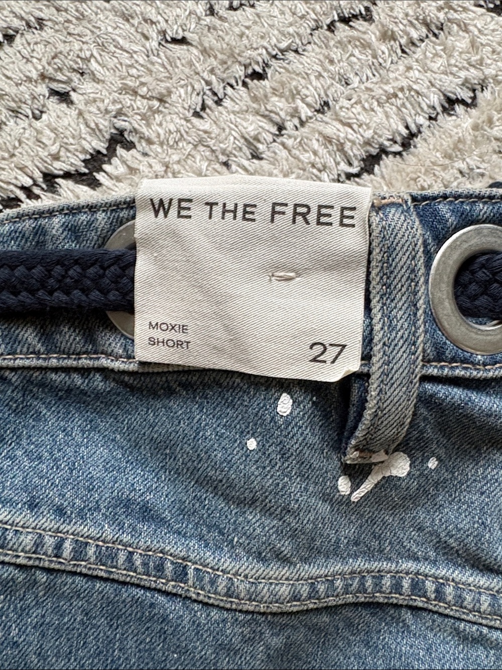 We The Free Blue Distressed Denim Shorts with Rope Drawcord - Picture 6 of 11